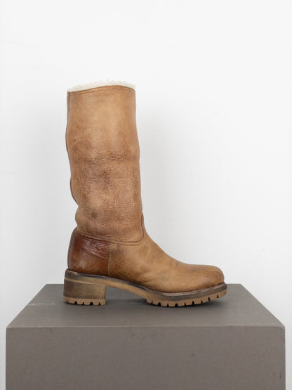 Prada AW11 Knee-High Shearling Paint Biker Moto Boots