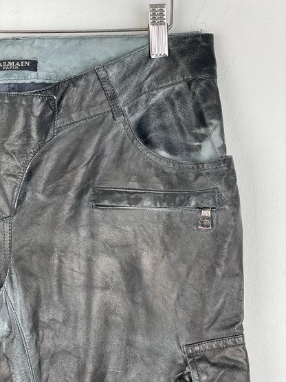 Balmain Decarnin Leather Cargo Biker Pants