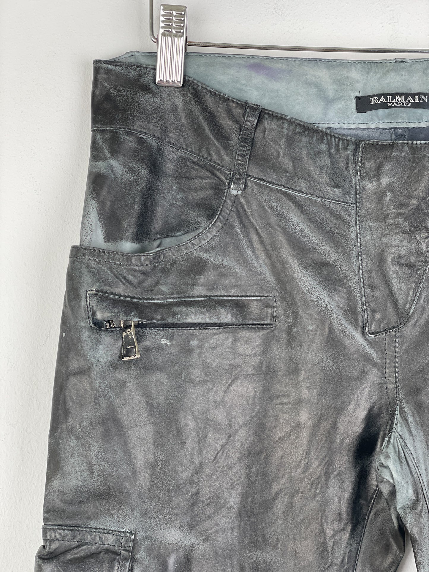 Balmain Decarnin Leather Cargo Biker Pants