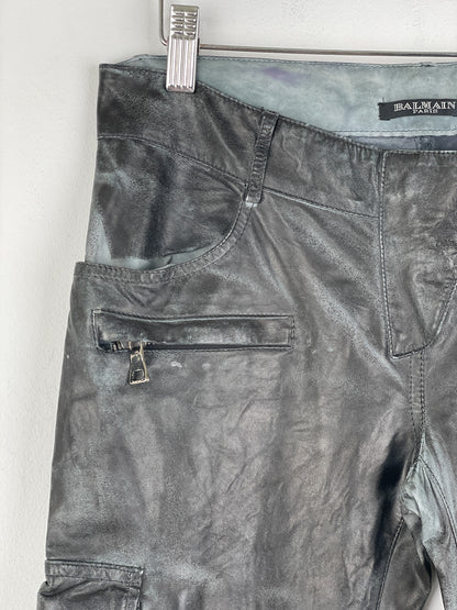 Balmain Decarnin Leather Cargo Biker Pants