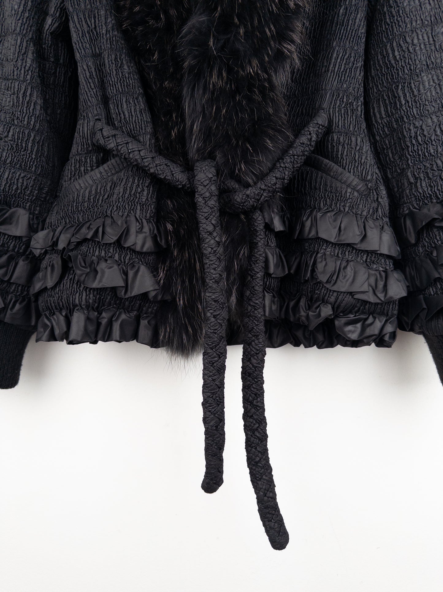Roberto Cavalli 2000s Shirring Ruffle Fur Puffer Jacket