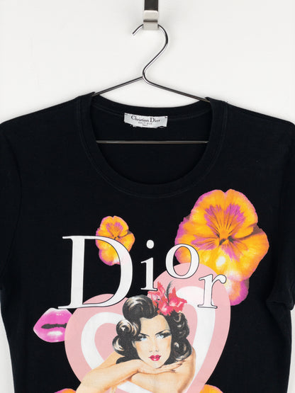 Dior by Galliano SS05 ‘Jadore Dior’ Pin Up Floral Lips Heart Print T-Shirt