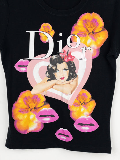 Dior by Galliano SS05 ‘Jadore Dior’ Pin Up Floral Lips Heart Print T-Shirt