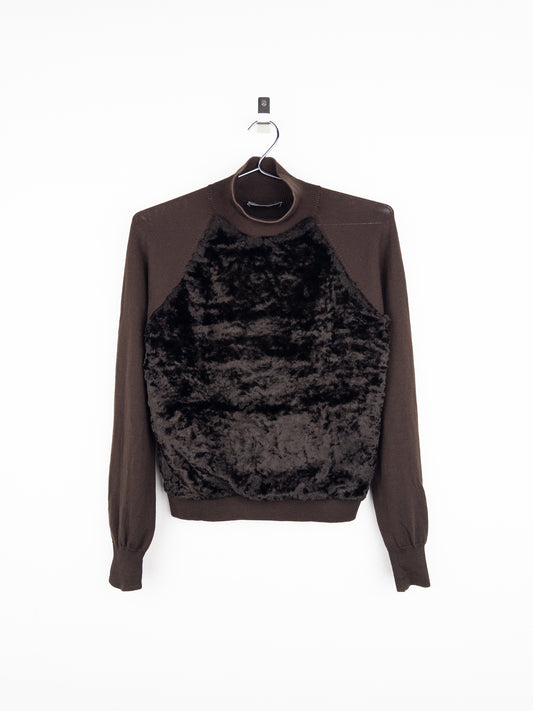 Prada AW98 Astrakhan Fur Turtleneck Knit Sweater