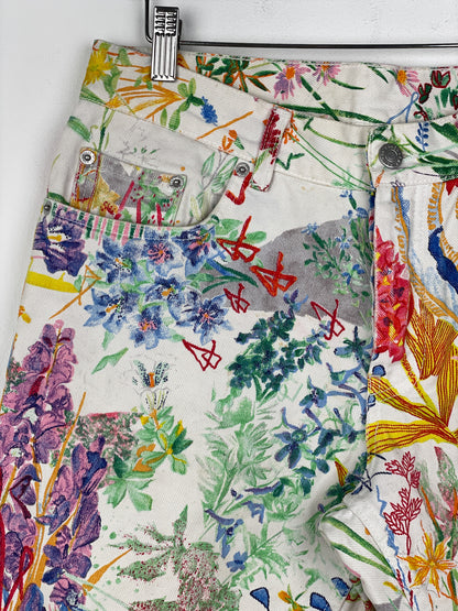 Helmut Lang SS05 Swiss Floral Print Denim Shorts