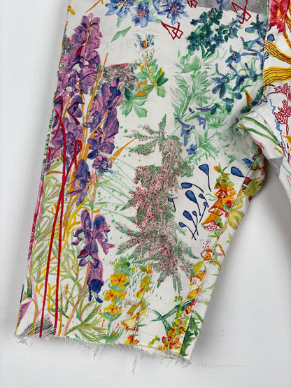 Helmut Lang SS05 Swiss Floral Print Denim Shorts