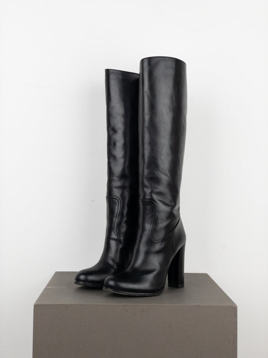 Prada 2000s Knee-High Leather Heel Boots
