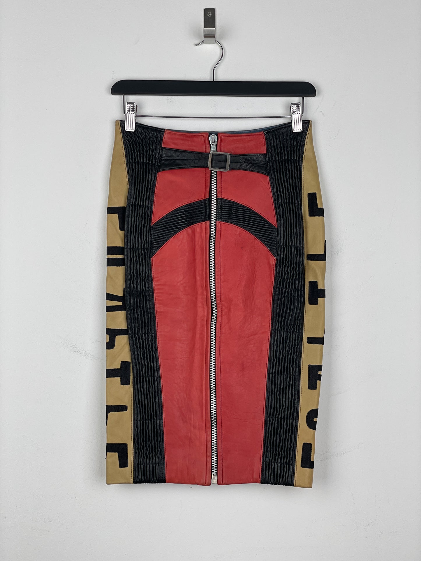 Jean Paul Gaultier AW86 'Russian Constructivist' Leather Biker Pencil Skirt