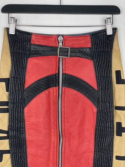 Jean Paul Gaultier AW86 'Russian Constructivist' Leather Biker Pencil Skirt