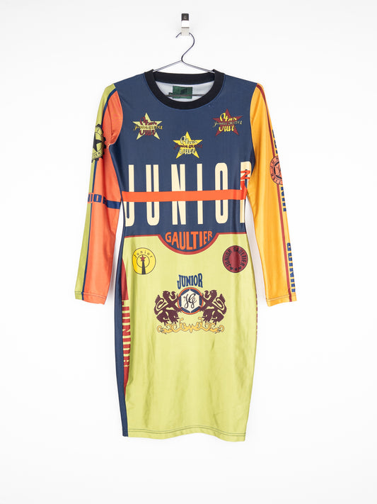 Jean Paul Gaultier SS90 ‚Rap’sody in Blue‘ Graphic Print Cycling Midi Dress