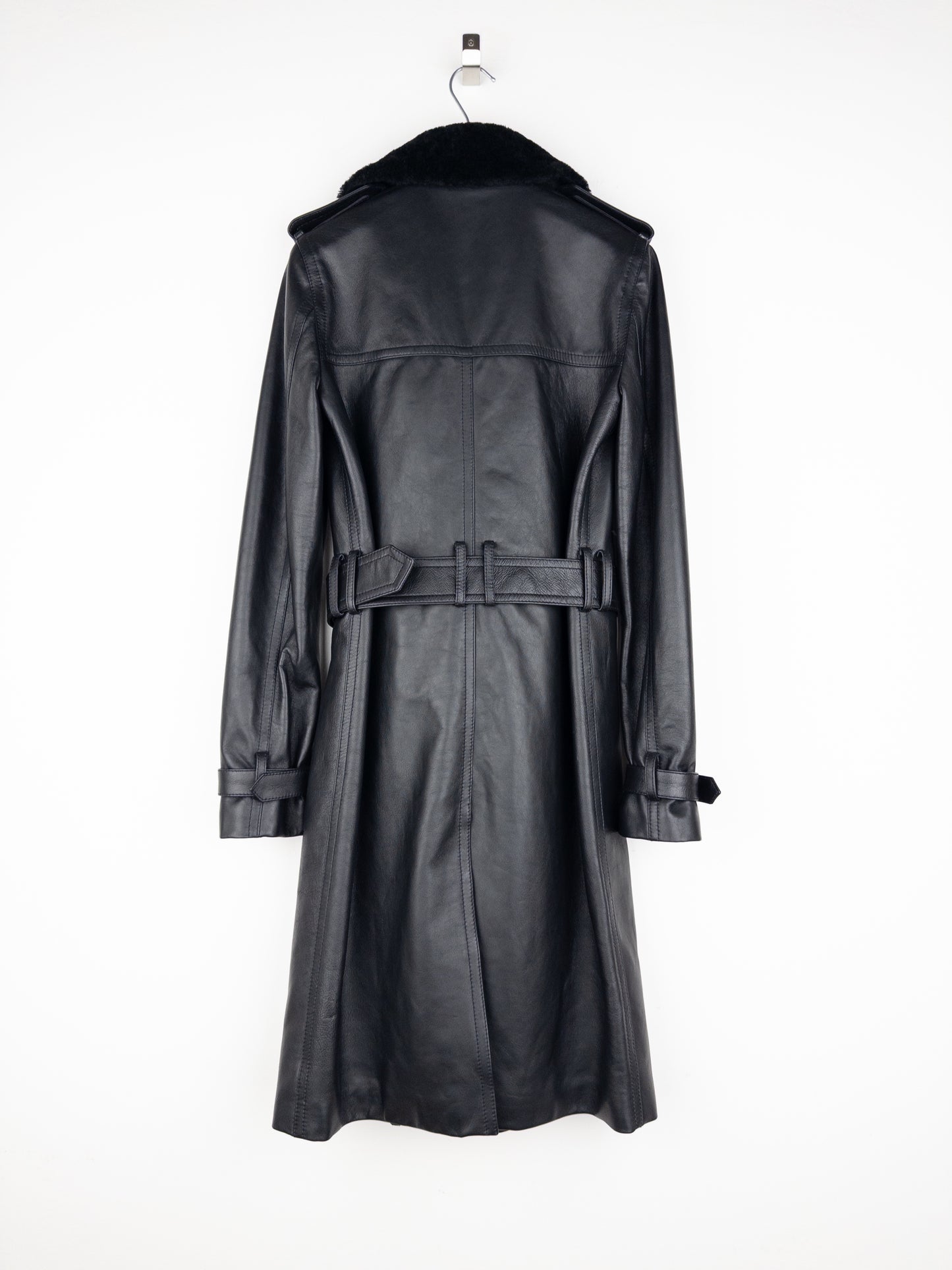 Saint Laurent AW20 Double-Breasted Shearling Leather Trench Coat