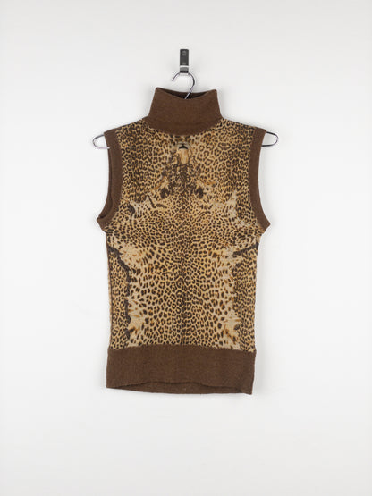 Jean Paul Gaultier AW98 Leopard Knit Mesh Turtleneck Vest Top