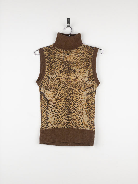 Jean Paul Gaultier AW98 Leopard Knit Mesh Turtleneck Vest Top