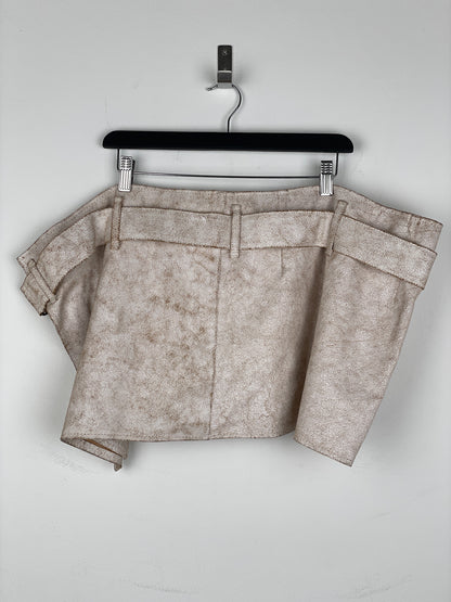 Ann Demeulemeester SS02 Cracked White Paint Leather Skirt