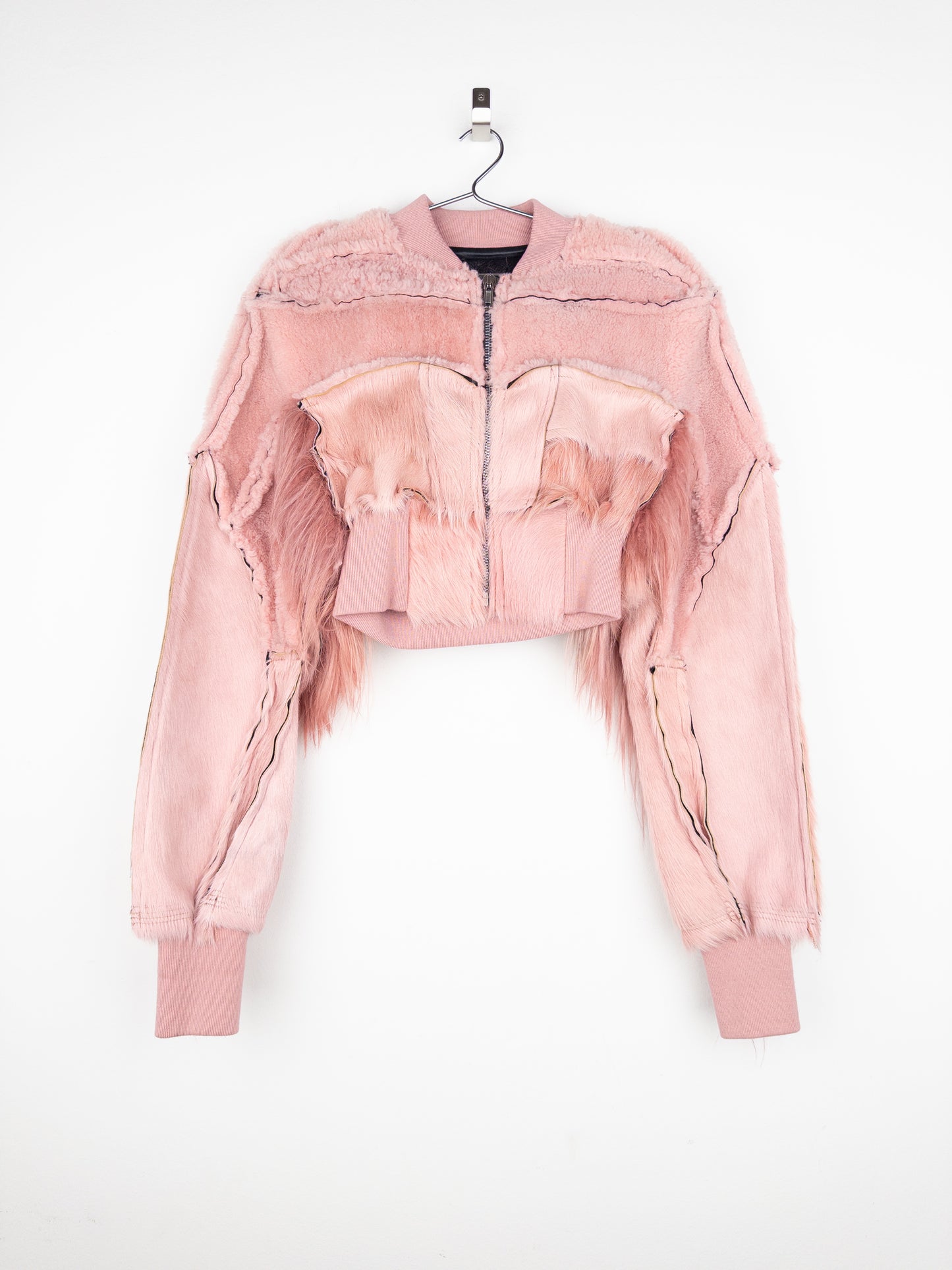 Rick Owens AW22 'Strobe' Cropped Collage Pony Hair Fur Bomber Jacket