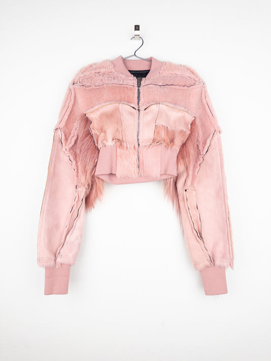Rick Owens AW22 'Strobe' Cropped Collage Pony Hair Fur Bomber Jacket