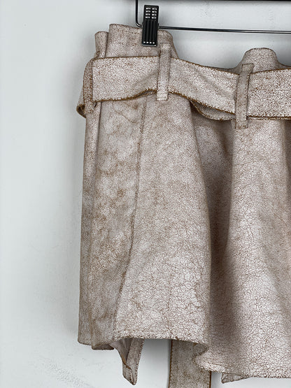 Ann Demeulemeester SS02 Cracked White Paint Leather Skirt