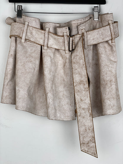 Ann Demeulemeester SS02 Cracked White Paint Leather Skirt