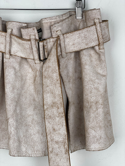 Ann Demeulemeester SS02 Cracked White Paint Leather Skirt