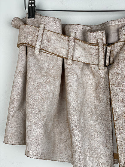 Ann Demeulemeester SS02 Cracked White Paint Leather Skirt