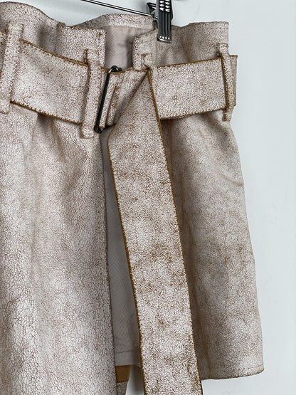 Ann Demeulemeester SS02 Cracked White Paint Leather Skirt