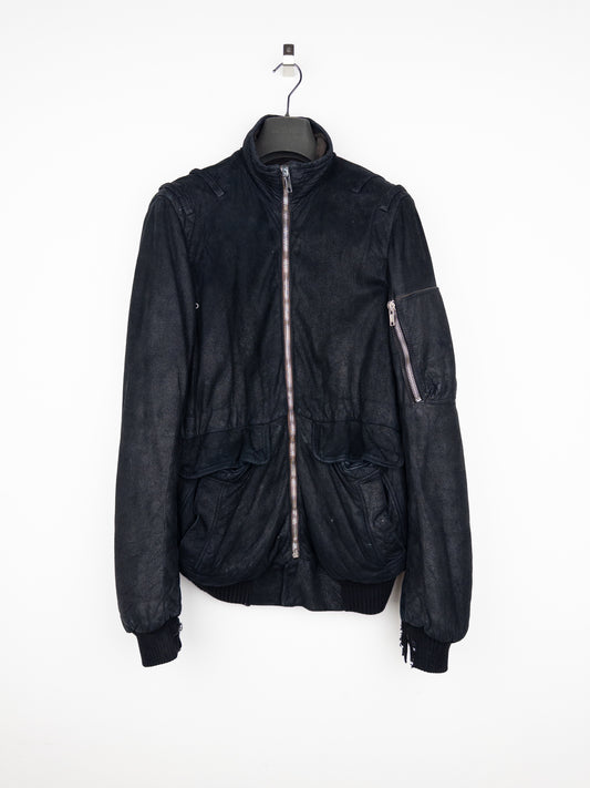 Rick Owens AW04 QUEEN Blistered Leather Police Bomber Jacket