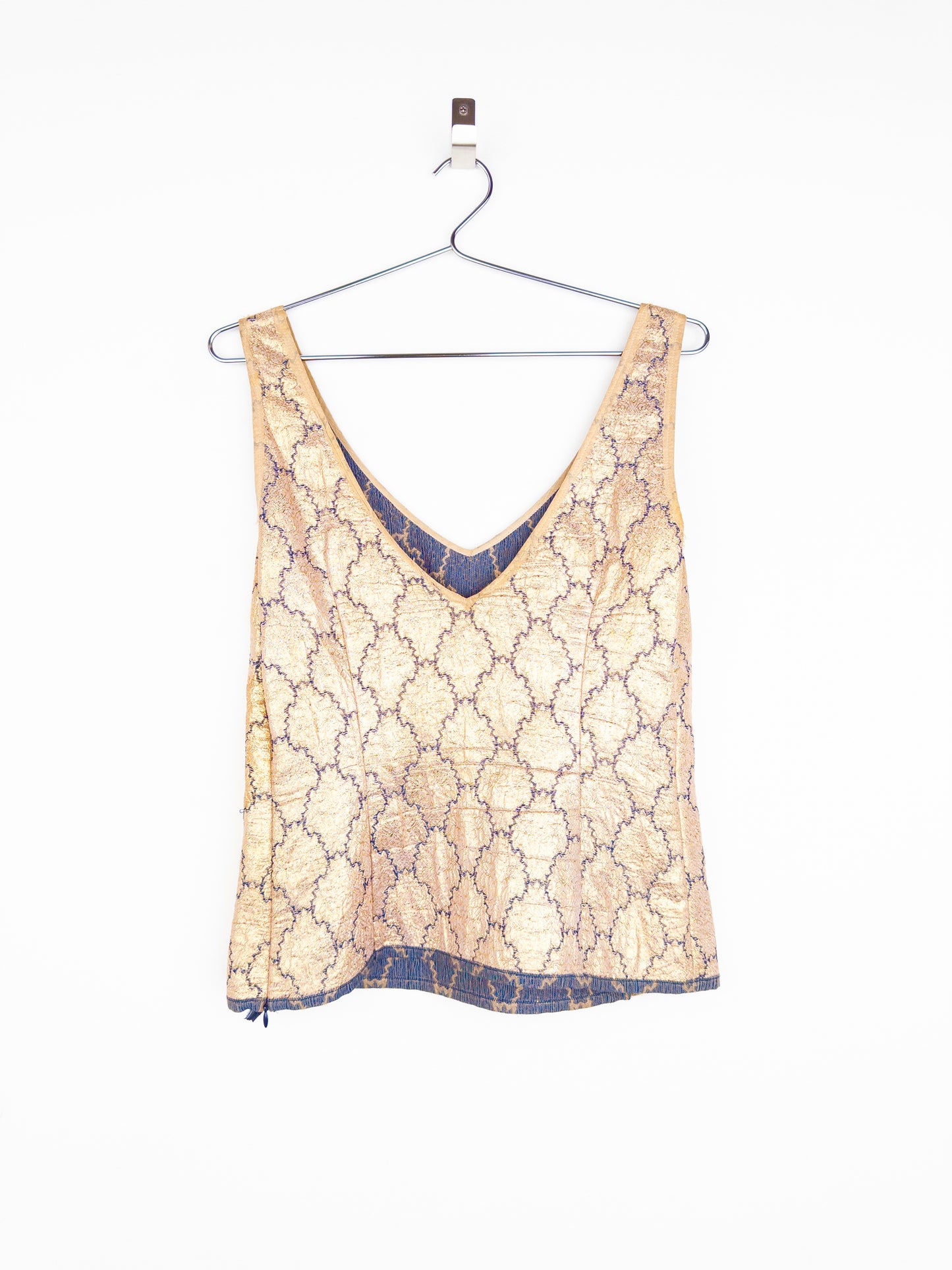 Prada SS02 Gold-Colored Silk Brocade Tank Top and Midi Skirt Set