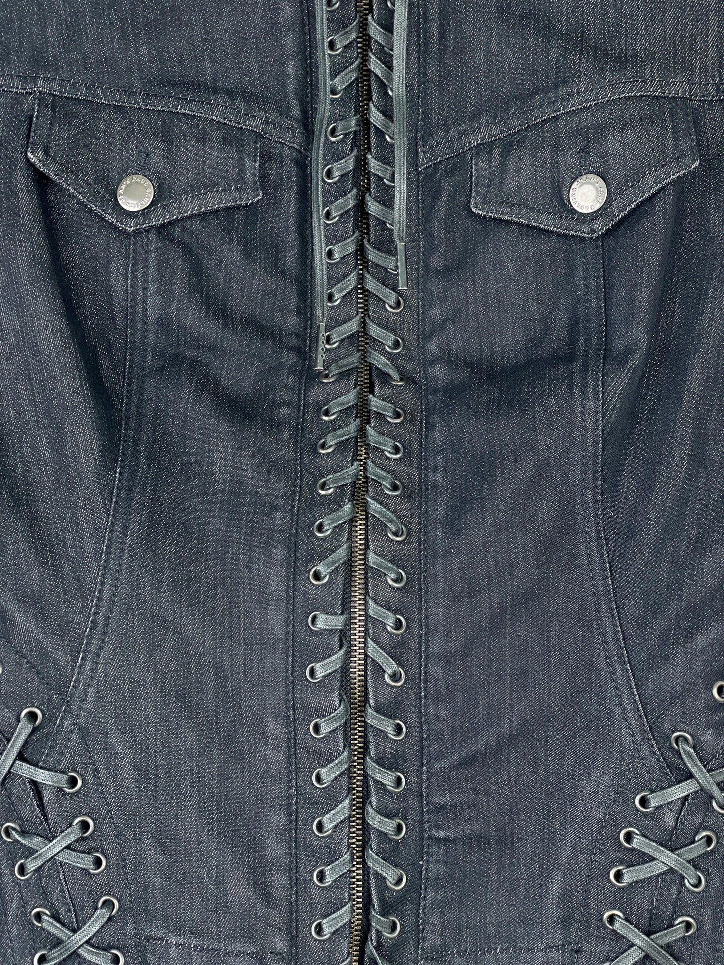 Jean Paul Gaultier 2000s Lace Bondage Denim Trucker Jacket