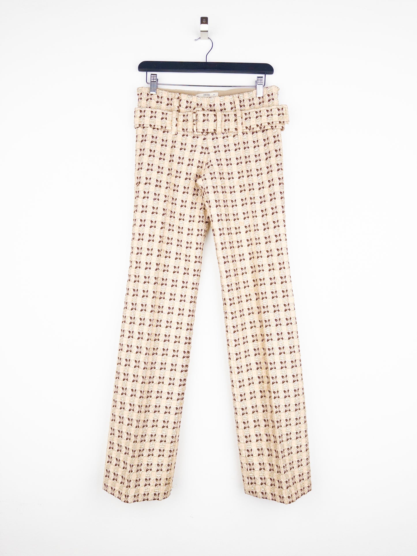 Prada SS02 Gold-Colored Silk Brocade Belted Pants