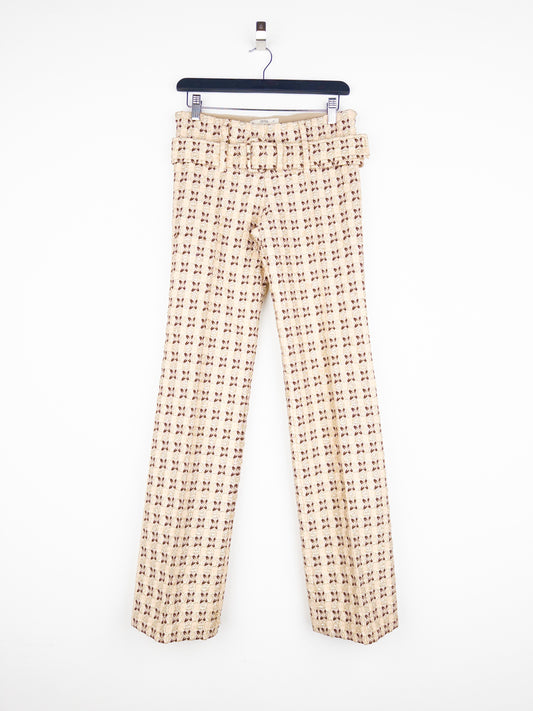 Prada SS02 Gold-Colored Silk Brocade Belted Pants