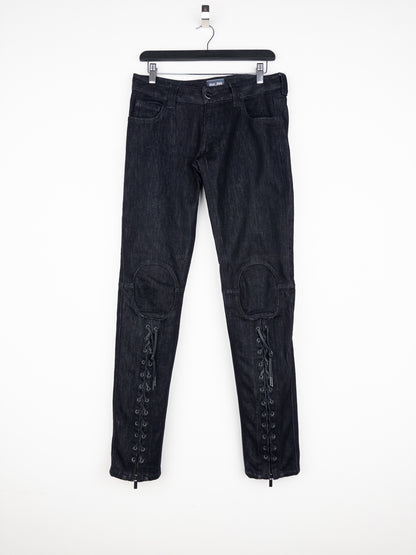 Jean Paul Gaultier 2000s Lace Bondage Denim Biker Jeans