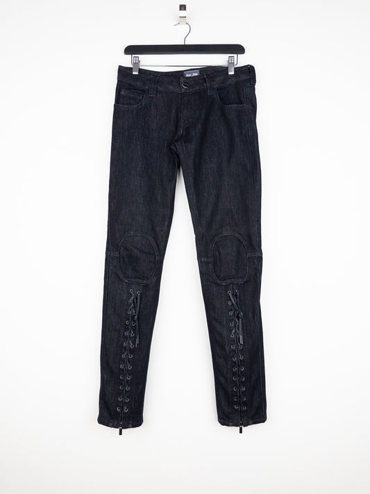 Jean Paul Gaultier 2000s Lace Bondage Denim Biker Jeans