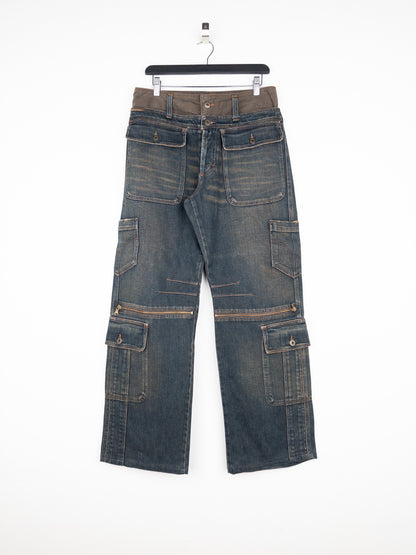 Dolce & Gabbana AW03 Double Waist Denim Cargo Pants
