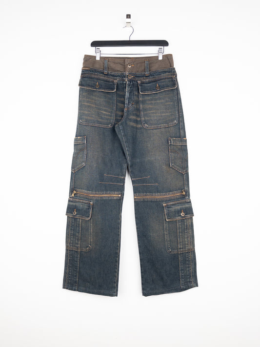 Dolce & Gabbana AW03 Double Waist Denim Cargo Pants