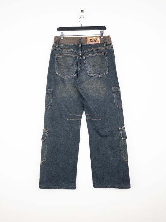 Dolce & Gabbana AW03 Double Waist Denim Cargo Pants