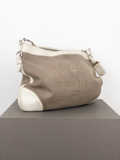 Prada 2000s Jacquard Canvas Hobo Shoulder Bag