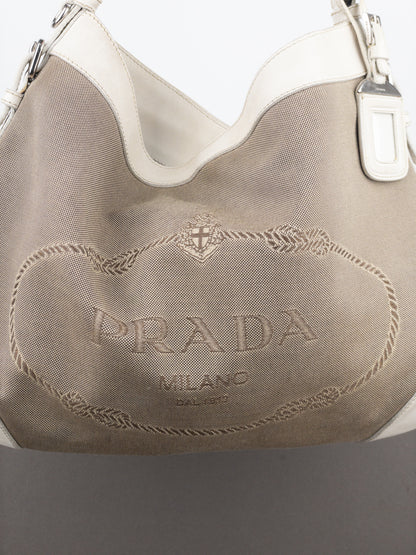 Prada 2000s Jacquard Canvas Hobo Shoulder Bag