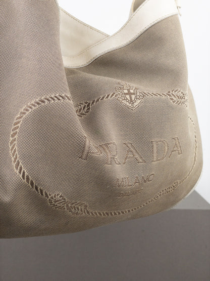 Prada 2000s Jacquard Canvas Hobo Shoulder Bag