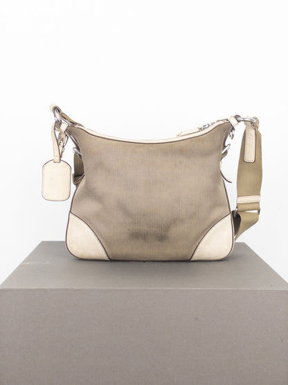 Prada 2000s Jacquard Canvas Crossbody Bag (beige, white)
