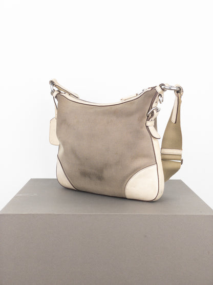 Prada 2000s Jacquard Canvas Crossbody Bag (beige, white)