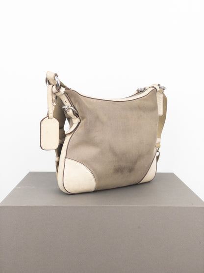 Prada 2000s Jacquard Canvas Crossbody Bag (beige, white)