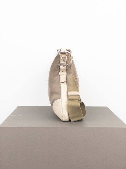 Prada 2000s Jacquard Canvas Crossbody Bag (beige, white)