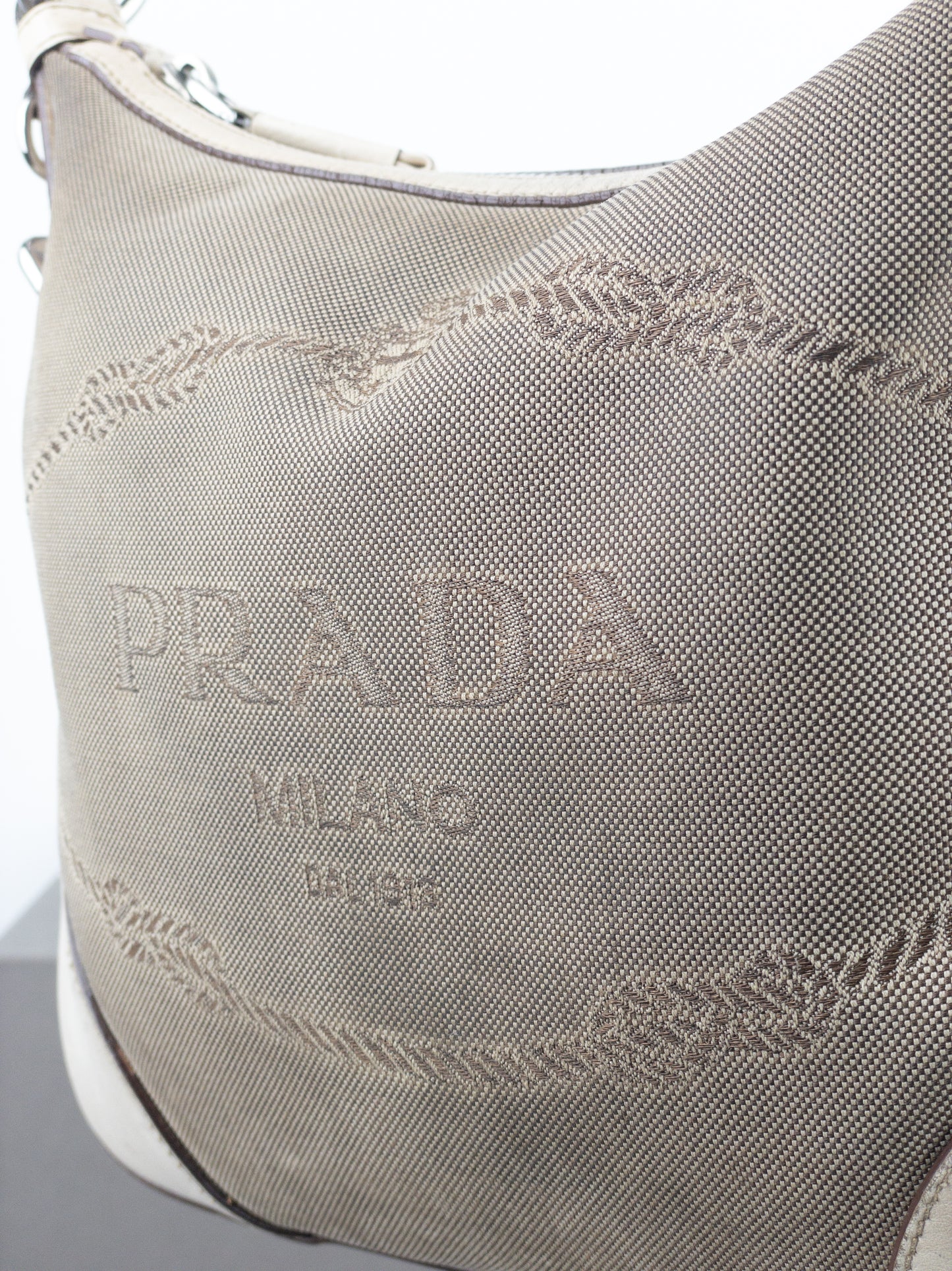 Prada 2000s Jacquard Canvas Crossbody Bag (beige, white)
