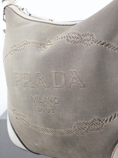 Prada 2000s Jacquard Canvas Crossbody Bag (beige, white)