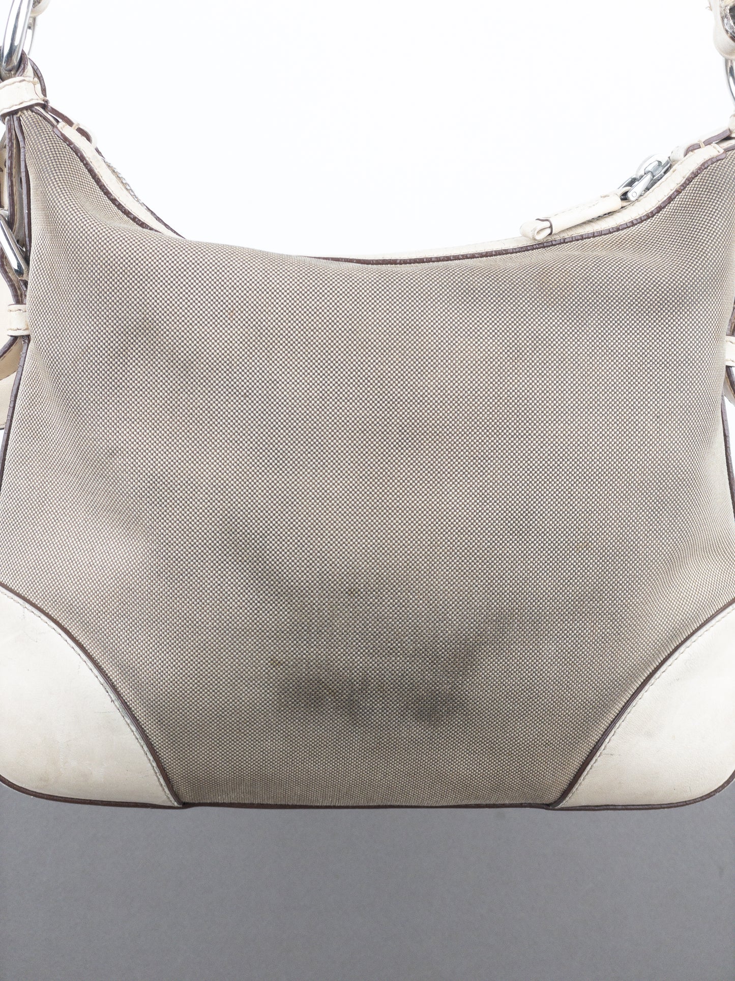 Prada 2000s Jacquard Canvas Crossbody Bag (beige, white)