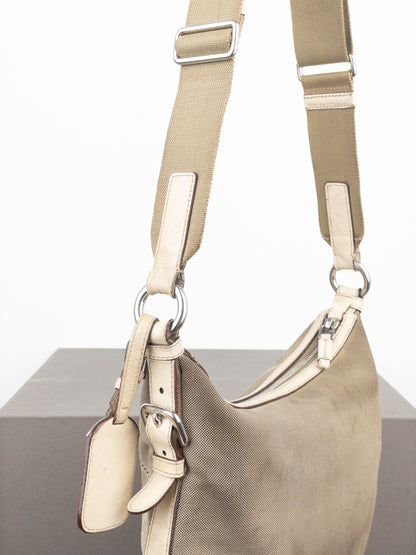 Prada 2000s Jacquard Canvas Crossbody Bag (beige, white)
