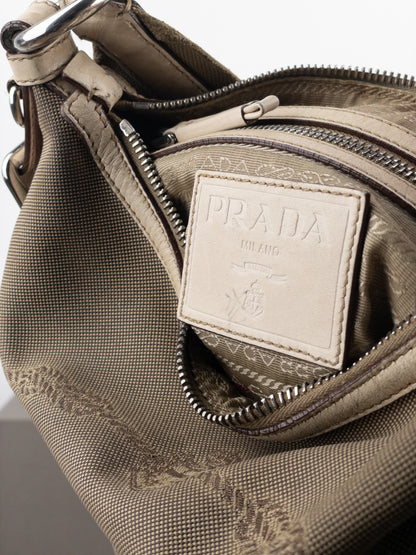 Prada 2000s Jacquard Canvas Crossbody Bag (beige, white)