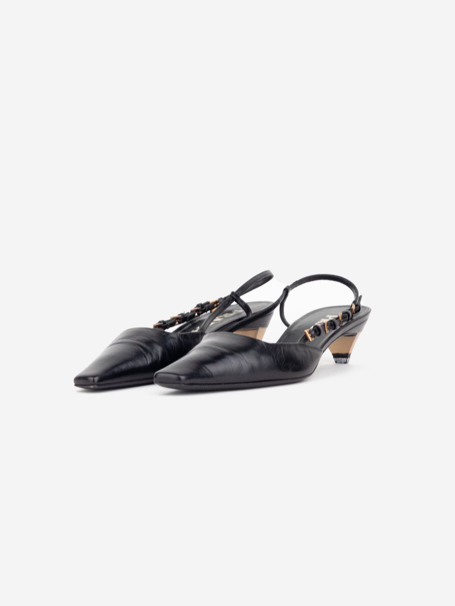 Prada 2000s Square Toe Multi-Buckle Slingback Kitten Heels