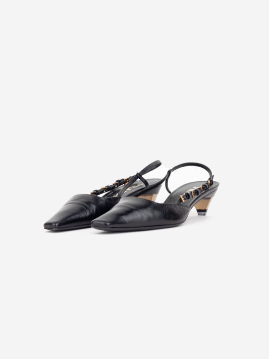 Prada 2000s Square Toe Multi-Buckle Slingback Kitten Heels