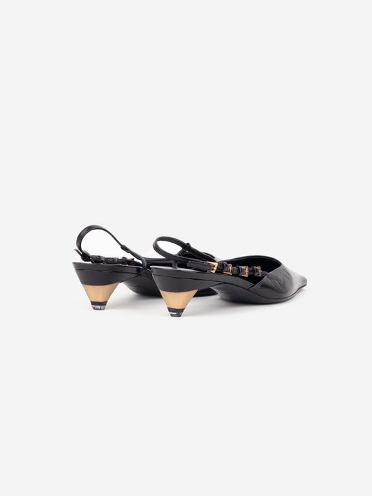 Prada 2000s Square Toe Multi-Buckle Slingback Kitten Heels